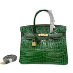Birkin Style 25/30/35 Retourne in Vert Émeraude Crocodile-Embossed Leather (Gold Hardware)