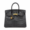 Birkin Style 25/30/35 Retourne in Etoupe Crocodile-Embossed Leather (Gold Hardware)
