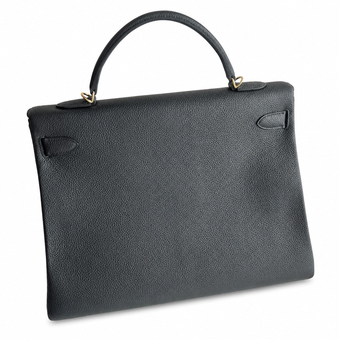 Kelly40cm togo original royal calfskin ck89 black top craftsmanship wax thread full stitching gold buckle